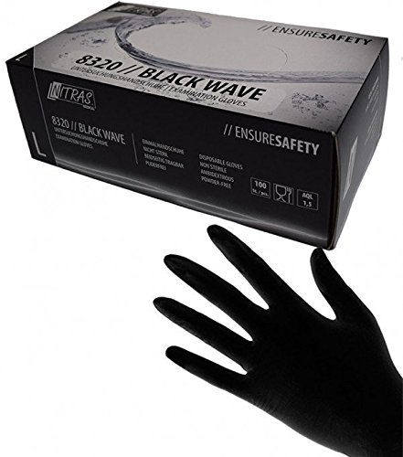 100 Stk. Nitras BLACK WAVE Nitril-Handschuhe SCHWARZ Gr.L Einmalhandschuhe 8320