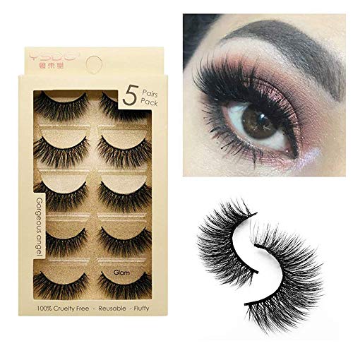 Falsche Wimpern, 5 Paare 5 Stil 3D Nerzhaar Wimpern Natürliche Schwarz Lange Pure Handgemacht mit Unsichtbares Band Wiederverwendbar (Glam)