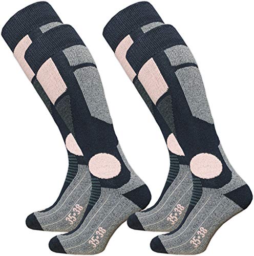 GAWILO 2 Paar Damen THERMOLITE Skisocken - Snowboardsocken - Funktionssocken mit Spezialpolsterung (35-38, mittelgrau)