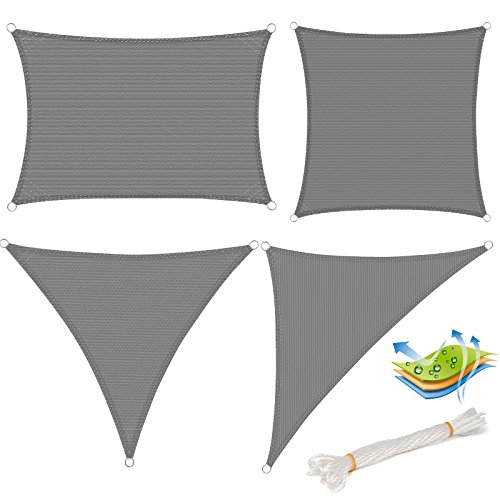 WOLTU Sonnensegel Rechteck 2x3m Grau atmungsaktiv Sonnenschutz HDPE Windschutz mit UV Schutz für Garten Terrasse Camping