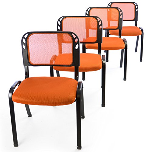 4er Set Bürostuhl Konferenzstuhl Besucherstuhl orange gepolsterte Sitzfläche stapelbar 52,5 x 45 x 80 cm Stapelstuhl Metallrahmen schwarz