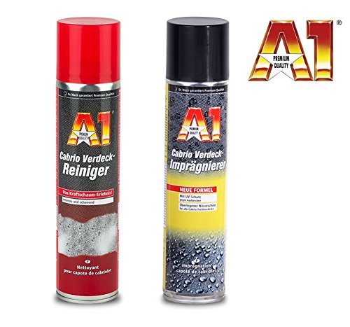 PRAKTISCHES PREMIUM SET A1 Dr Wack 400ml CABRIO VERDECK-REINIGER Schaumreiniger & 400 ml VERDECK-IMPRÄGNIERER Nässeschutz Schmutzschutz für Textilverdecke