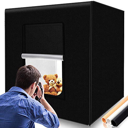 SAMTIAN Lichtzelt 80x80x80cm, Portables mobiles Fotostudio/Licht-Box mit 3 verschiedenen Hintergründen (schwarz, weiß, gelb)