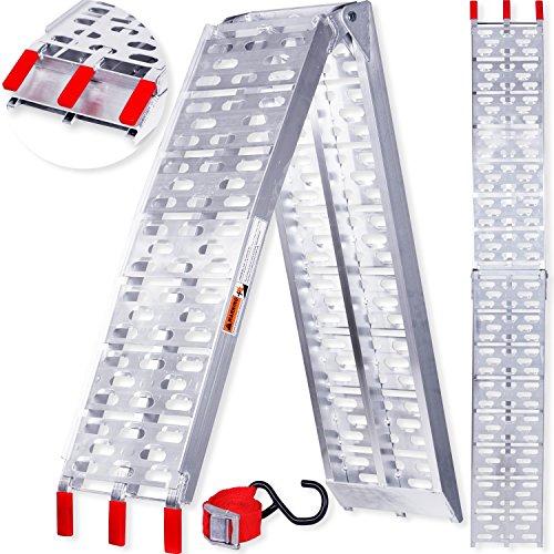Masko Auffahrrampe 340kg Faltbare ALU Verladerampe Max 680kg* Pro Paar Verladeschiene Antirutsch Klappbar Max. 340kg* Pro Stück Motorrad ATV Quad PKW Auto Laderampe, Menge:1x Auffahrrampe