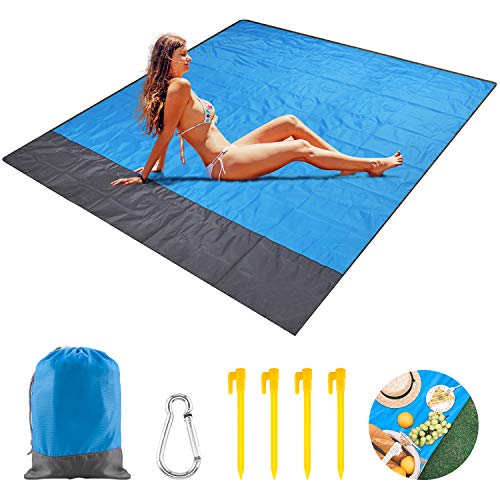 Alviller Picknickdecke 210 x 200 cm Ultraleicht Stranddecke wasserdichte, kompakt, Sandabweisende, Tragbare Camingmatte Matte mit 4 Pfähle Ideal für Outdoor, zum Wandern, Campingdecke und Beach