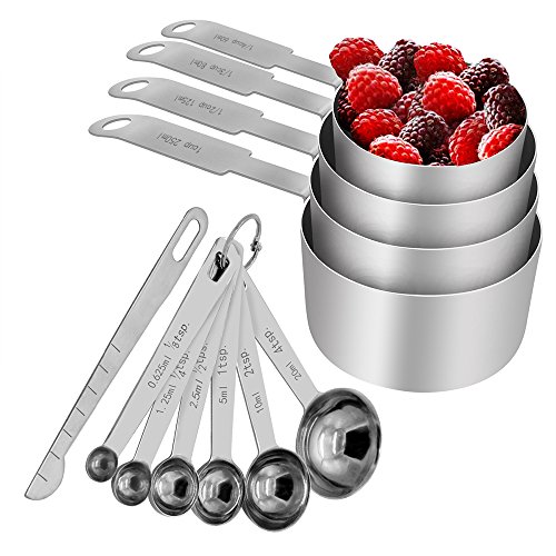 Troodon Messlöffel und Messbecher Set, Heavy Duty Edelstahl, 12er Set, gravierte Maße - für flüssige und trockene Zutaten