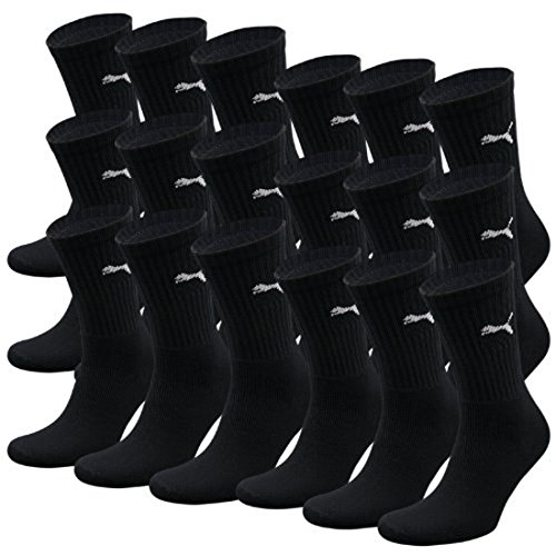 PUMA Unisex Crew Socks Socken Sportsocken MIT FROTTEESOHLE 18er Pack (Black, 43-46)