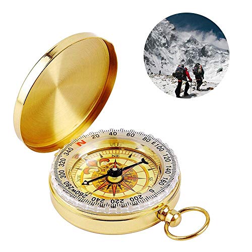 YEFIDER Messing Kompass, Portable Wasserdicht Taschenuhr Kompass Navigation Tools mit Leuchtziffern für Camping, Wandern und andere Outdoor-Aktivitäten