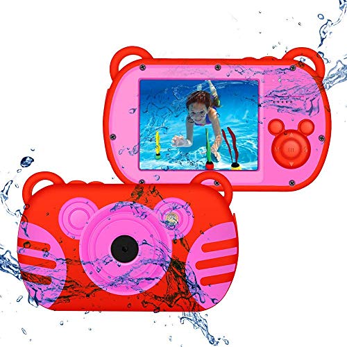 CamKing wasserdichte Digitalkamera, HD 1080P Unterwasser Kinder Anti-Fall Videokamera, 18 MP 2,7 Zoll Bildschirm 8X Mini Cartoon Kinder Videokamera Staubdicht Camcorder für Kindergeschenke (Rot)