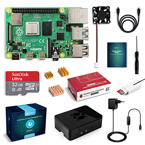 LABISTS Raspberry Pi 4 Model B 4 GB Ultimatives Kit mit 32GB Class10 Micro SD-Karte, 5,1V 3,0A USB-C EIN/Aus-Schaltnetzteil, 3 Premium Kupfer Kühlkörper, Micro HDMI-Kabel, Premium Schwarzes Gehäuse