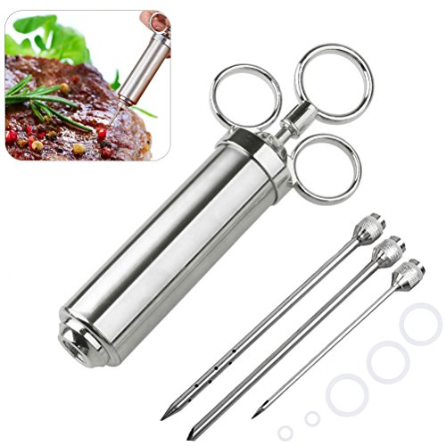EXTSUD 60ml BBQ Bratenspritze mit 3 Nadeln,in Edelstahl 304 für alle Teile Grill Marinadenspritze Gewürzspritze für BBQ Fleisch Rind Huhn Gebäck mit Marmelade,FDA Zertifizierung