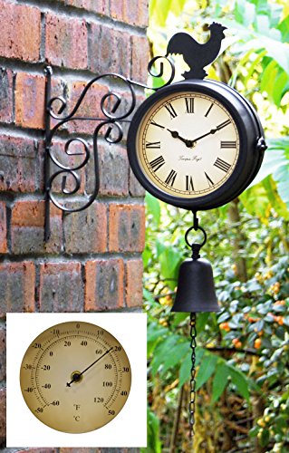 Über Zeit Halterung montiert Hahn und Glocke Garten Outdoor Uhr und Thermometer – 47 cm (18 ¾ in)