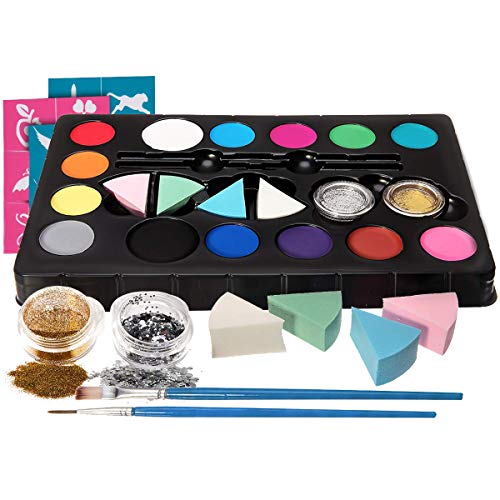 HEYSAMO Kinderschminke Set Face Paint - Hochwertiges Kinder Schminkset Ideal für Partys Mädchen, Schablonen, Gesichtsfarben, Halloween & Fasching, Professionellemit wasserlösliche Schminkfarbe