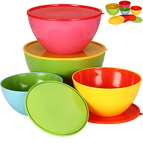 Salatschüsseln mit Deckel 4er Set Frischhalteschüssel Rührschüssel Servierschüssel Schüsselset • spülmaschinenfest • mikrowellengeeignet • mit Aroma-Schutzdeckel • 900ml - 4000ml • platzsparend ineinander stapelbar