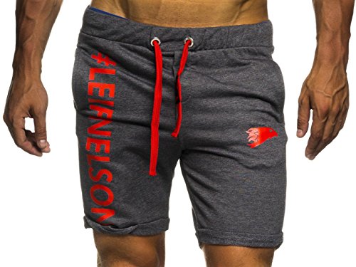 Leif Nelson Gym Herren Shorts Kurze Fitnesshose - Jogginghose Moderne Schwarze Männer Kurze Trainingshose Top Herren Sport-Hose für Bodybuilding Fitness 6296 Anthrazit-Rot Small