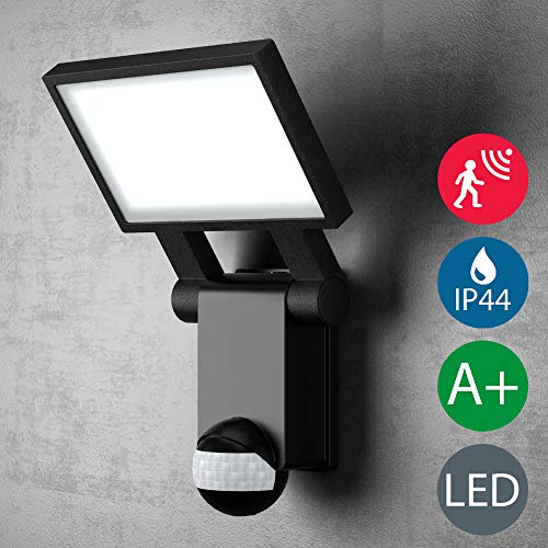 LED Außenwandleuchte | Außenleuchte | Wandleuchte | Wandstrahler in schwarz, Bewegungsmelder, Dämmerungssensor, inkl. 20W LED Platine 2000 lumen