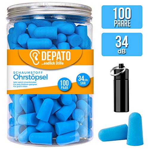 Ohrstöpsel (100 Paar) Über 34 dB SNR für Schlafen, Lernen, Schnarchen, Baulärm, Flugzeug, Arbeit, Lernen, Schwimmen, Gehörschutz-Stöpsel aus PU-Schaumstoff