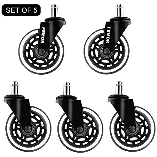 FEMOR 5 Set Bürostuhlrollen Hartbodenrollen Rollenset Ruhiges Stuhlrollen Drehstuhlrollen für Bürostuhl Caster Räder für Ihr Hause oder Büro-Möbel(75mm)