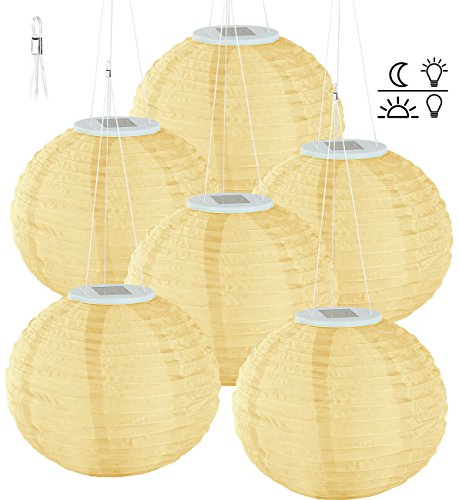 Lunartec Solar Laternen Lampions: Solar-LED-Lampion, LEDs, Dämmerungs-Sensor, IP44, warmweiß, 6er-Set (Solarlampion rund)