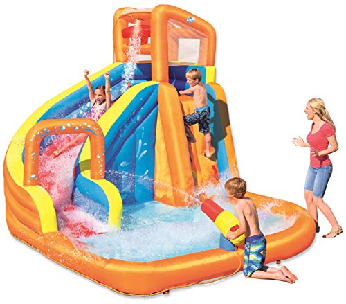 Bestway H2OGO! Wasseroark Turbo Splash, Planschbecken mit Wasserrutsche und Kletterwand, 365x320x275 cm