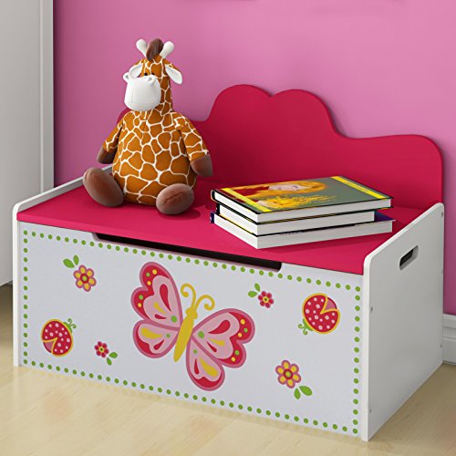 Truhenbank Kinder | Höhe 47,5 cm, Weiss, Rosa, Groß, Stauraum für das Spielzeug oder Anderes | Sitzbank Kinderzimmer, Kindermöbel, Spielzeugtruhe, Spielzeugkiste, Spielzeugbox