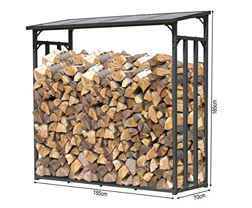 QUICK STAR Metall Kaminholzregal Anthrazit XXL 185 x 70 x 185 cm Garten Kaminholzunterstand 2,3 m³ Kaminholzlager Stapelhilfe Aussen