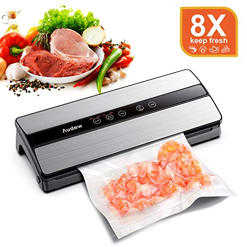 Audew Folienschweißgerät Vakuumiergerät Vakuumierer Vacuum Sealer Lebensmittel bis zu 8x länger frisch Folienschweißgerät 30cm Schweißbereite 10 vacuum beutel(inkl. 2 Größe)+Vakuumschlauch