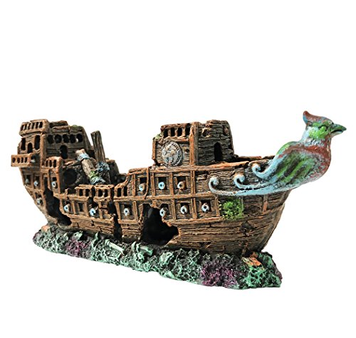 SLOME Aquarium Piratenschiff Dekorationen Aquarium Ornamente - Resin Material Schiffbruch Dekorationen, umweltfreundlich für Süßwasser Salzwasser Aquarium Sunken Schiff Zubehör