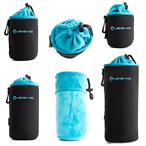 Lens-Aid Neopren Objektivbeutel mit Fleece-Fütterung als Set oder einzeln Objektivtasche bzw. Köcher als Schutz für Objektiv, Blitz, Monitor, Kamera-Zubehör