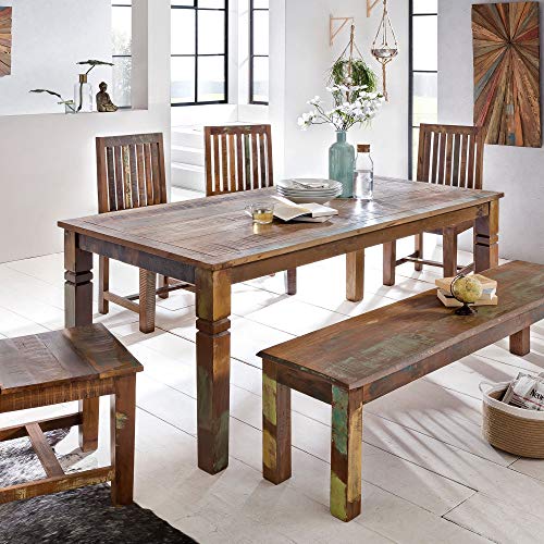 FineBuy Esszimmertisch KALKUTTA 180 x 90 x 76 cm | Massivholz Esstisch für 6-8 Personen | Großer Küchentisch Bootsholz Shabby Chic | Tisch Esszimmer rechteckig