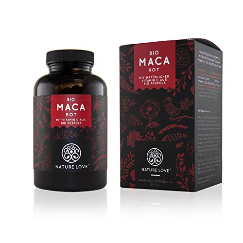 Bio Maca Kapseln mit 3000 mg Bio Maca rot pro Tagesdosis. 180 Kapseln. Mit natürlichem Vitamin C. Ohne Zusätze wie Magnesiumstearat. Zertifiziert Bio, hochdosiert, vegan, hergestellt in Deutschland