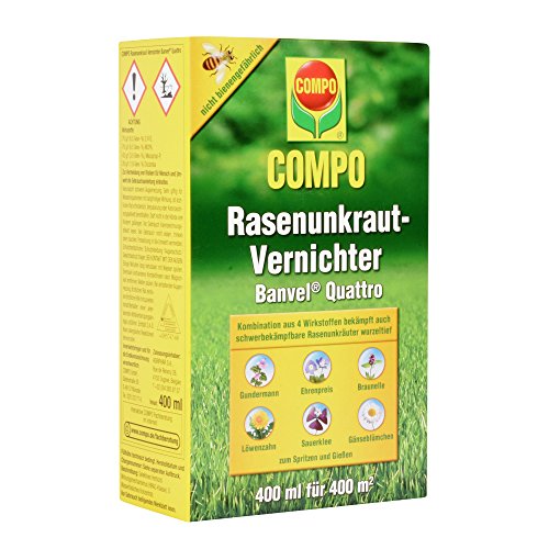 COMPO Rasenunkraut-Vernichter Banvel Quattro (Nachfolger Banvel M), Bekämpfung von schwerbekämpfbaren Unkräutern im Rasen, Konzentrat, 400 ml (400 m²)