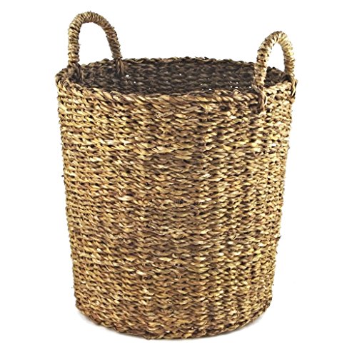 Gruener Handel Papierkorb Rund mit Henkel/Flechtkorb | Seegras | Handarbeit | Fair Trade (Ø 35cm)