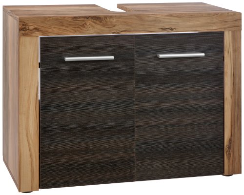 Trendteam 1259-301-59 Badezimmer Waschbeckenunterschrank Unterschrank Cancun Boom, 72 x 56 x 34 cm in Nussbaum Satin  Dekor mit Siphonausschnitt