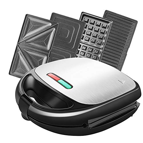 NWOUIIAY Sandwich-Toaster Sandwichtoaster Sandwich Waffles Plate 4 IN 1 850W Sandwichmaker mit 4 antihaftbeschichteten und herausnehmbaren Kochplatten
