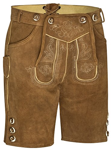 Herren Trachten Kurz Lederhose mit Träger (50 hellbraun)