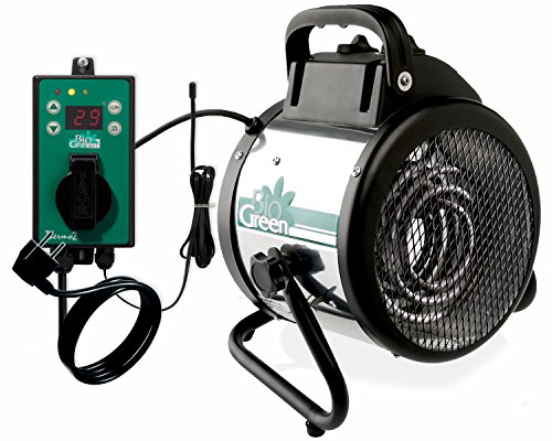 Bio Green Elektrogebläseheizung Palma digital, silber/schwarz, 2000 Watt (inkl. Digital-Thermostat) IP X4 Spritzwassergschützt für Gewächshäuser