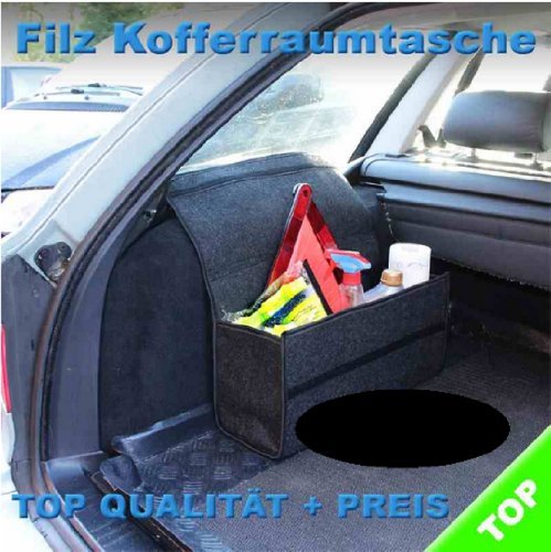 Filz Kofferraumtasche Werkzeugtasche mit Klett 48 x 15,5 x 25,5 cm NEU (Schwarz)