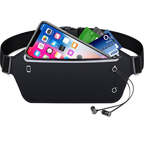 Sport Hüfttasche, Gritin Bauchtasche Gürteltasche leichte wasserdichte Laufgürtel Lauftasche mit Kopfhöreranlass für Laufen, Wandern für iPhone 7 Samsung Galaxy S8 bis zu 6 Zoll usw - Schwarz
