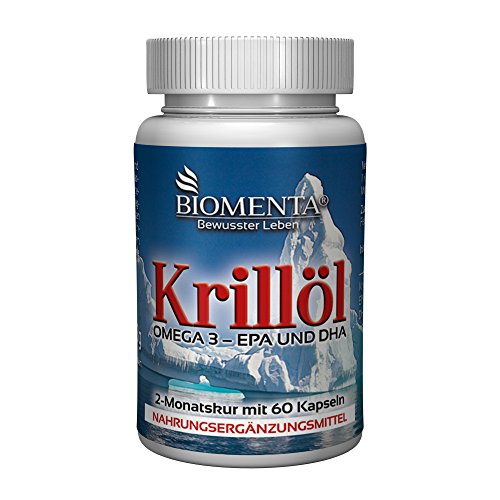 BIOMENTA KRILLÖL KAPSELN hochdosiert | MSC (Marine Stewardship Council) zertifizierte nachhaltige Fischerei – kein Billig Import!!! | Omega 3 hochdosiert + EPA + DHA + ASTAXANTHIN | 60 Antarktis Krilloel Kapseln | 2 Monatskur