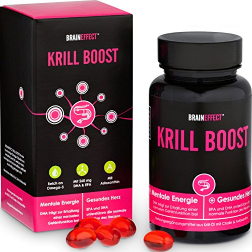 BRAINEFFECT KRILL BOOST 590mg | 60 hochdosierte Omega 3 Kapseln | reich an EPA, DHA und Astaxanthin | Antarktis Krill Öl aus MSC-zertifiziertem Fang | mit Vanille