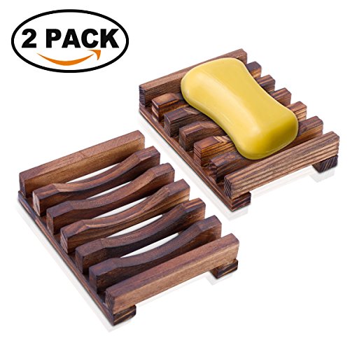 Seifenschale Holz Dusche (2 Stück), Rusee Handarbeit Seifenhalter Halter Bad Waschbecken Deck Seifenhalterung, Natürliche Bambus Seifenkiste Seifen Box Für Seife Scrubber Schwämme