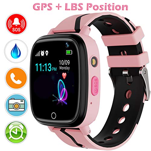 Kinder Uhr Smart Watch, GPS Telefon Uhr, LBS Smartphone mit SOS Notruf Telefon Funktion Voice-Chat Telefonieren, Mitteilungen Senden und Empfangen Telefonuhr für Kinder (Pink)