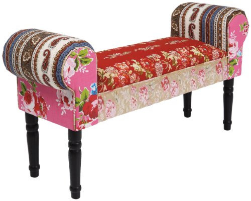 Sitzbank Wing Patchwork Powder, Rot-Rosa Bunt, kleine, gepolsterte Schuhbank, Polsterbank im Barock Stil, (H/B/T) 54x100x30cm
