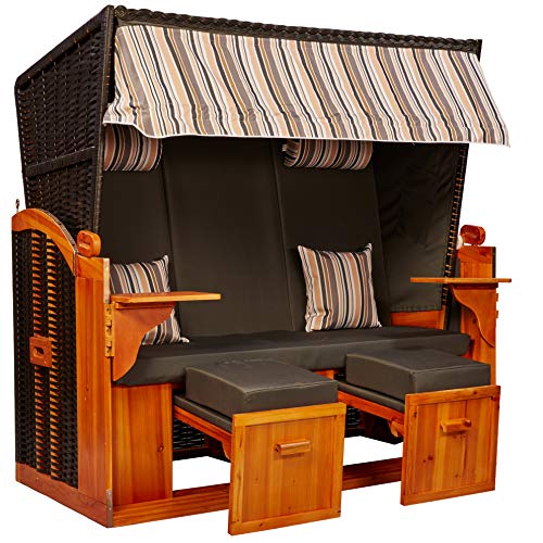 intergrill Strandschönheiten Claudia Ostsee XXL Strandkorb 2,5-Sitzer Vollholzfront Verschiedene Dekor innen außen für Balkone Terrassen Wintergärten Garten Lounge KD4BBX