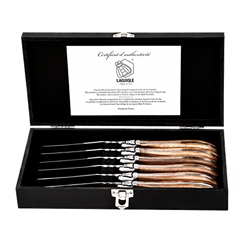 LAGUIOLE STEAKMESSER SET 'LUXIVIO' | Edelstahl, Olivenholz | 6 Messer