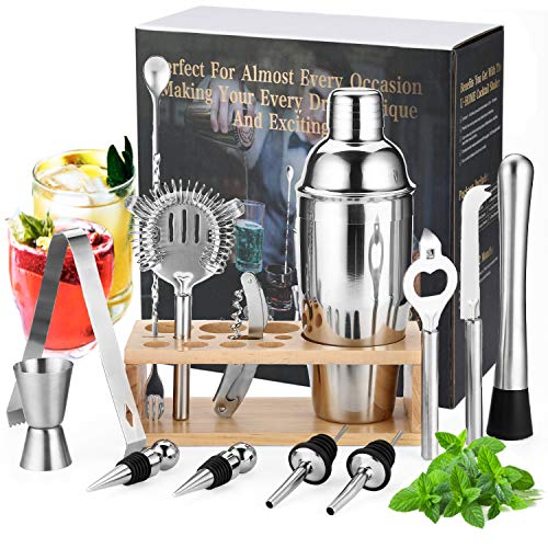 Gomyhom Cocktail Shaker Geschenk Edelstahl 14-teiliges Cocktail Bar Set Bar Zubehör Cocktailset Groß 750 ML Cocktailshaker Cocktail Shaker Mixer Männer und Frauen