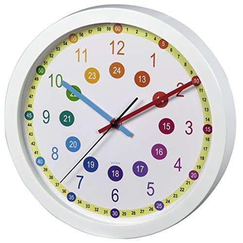 Hama Kinderwanduhr zum Lernen der Zeit (ohne Ticken Easy Learning, Lernziffernblatt mit Ø 30 cm, geräuscharme, analoge Wanduhr für Kinder, Lernuhr, Kinderuhr) weiß