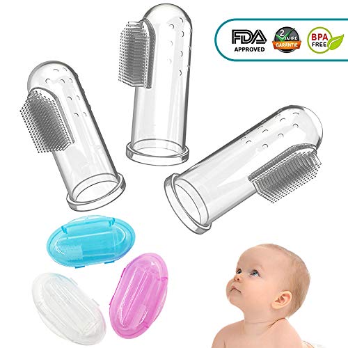 CalMyotis Baby Zahnbürste, Fingerzahnbürste baby, Zahnpflege, Kindermundpflege und Zahnfleischmassage für Babys 0-24 Monate (3 Stück baby toothbrush mit Aufbewahrungsbox)