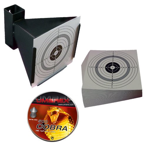 Trichter Kugelfang + 500 UMAREX COBRA Luftgewehr Jagddiabolos Kaliber 4,5 mm + 125 ShoXx. shoot-club Zielscheiben 14x14 cm mit zusätzlichen grauen Ring und 250 g/m²